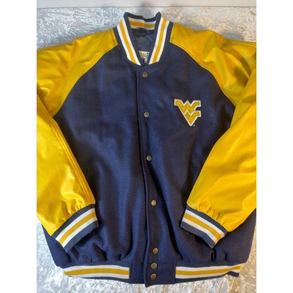West Virginia Mountaineers Varsity Jacket Mens L Blue Gold Snap Front NCAA
